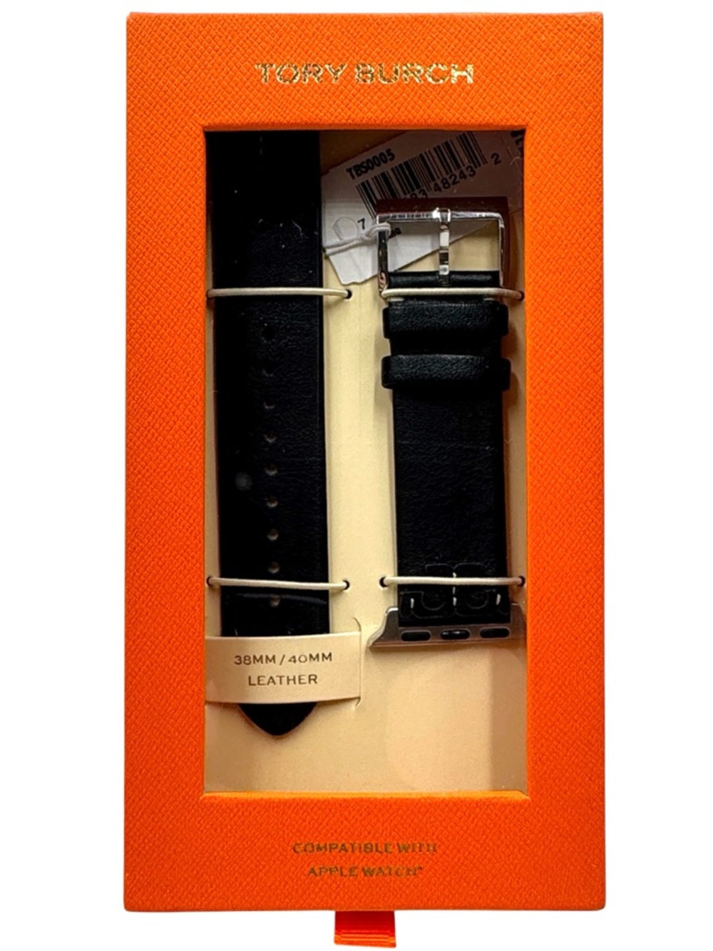 Tory Burch McGraw Black Leather Apple Watch Band - (38mm - 40mm)